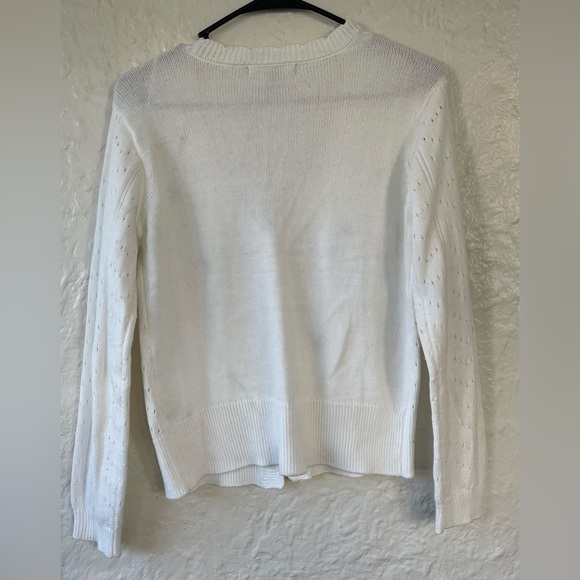Witty Fox Womens White Scalloped Edge Cardigan Sweater Cropped Flowers; size XS - Picture 6 of 6